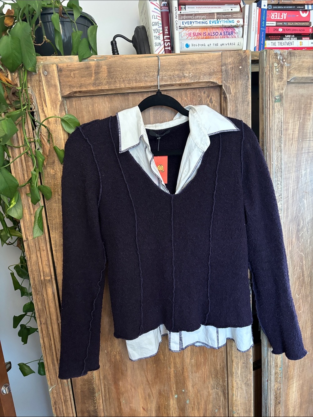 Women’s Dark Purple V-Neck Layered Sweater